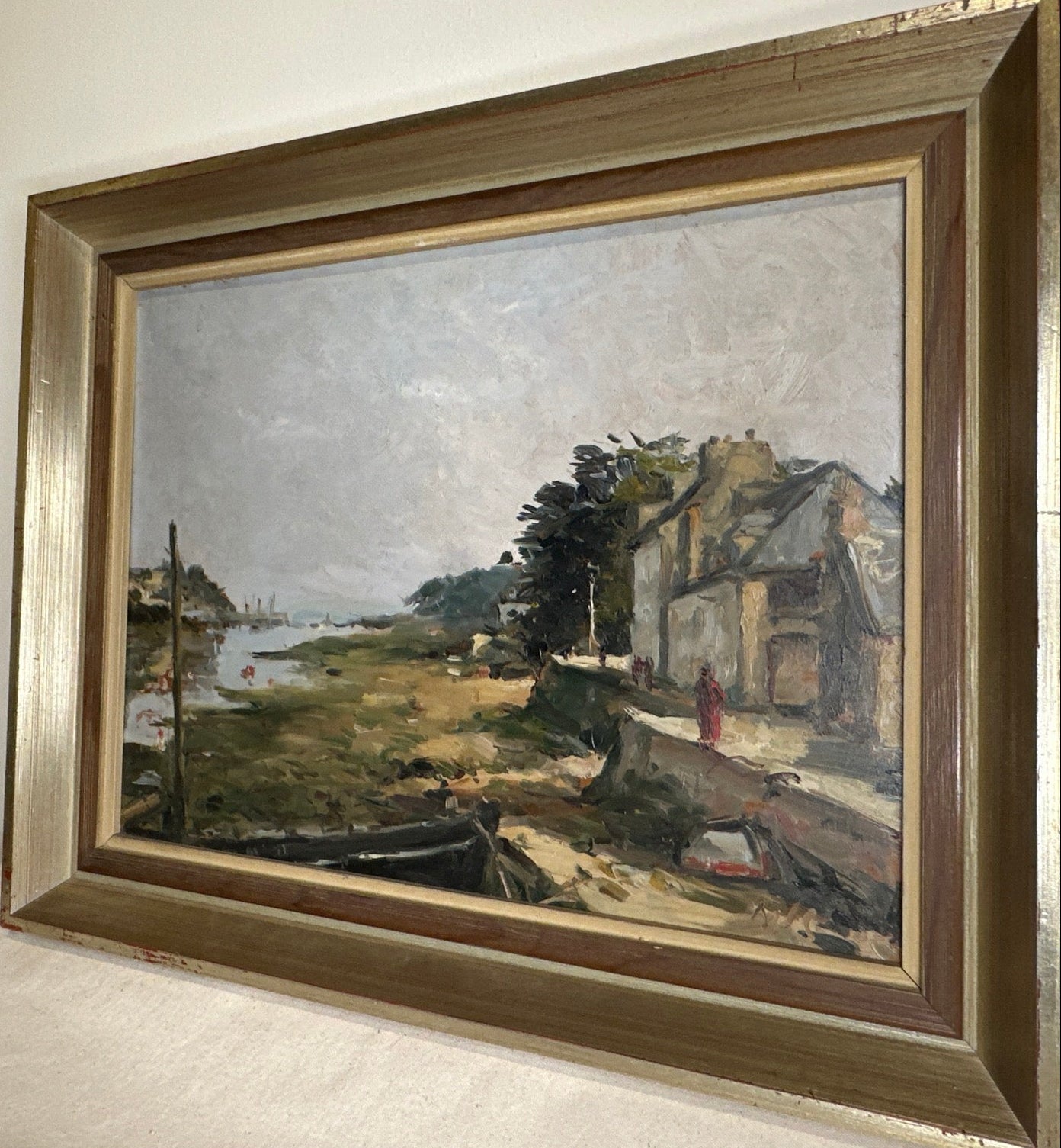 Claude Bils Oil Painting 'Low Tide' Estuary Scene Signed 28x35cm Framed