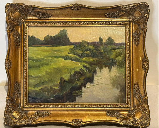 Nikolai Gorov "Beyond the Marsh" 1948 Beautiful Post War Soviet Painting
