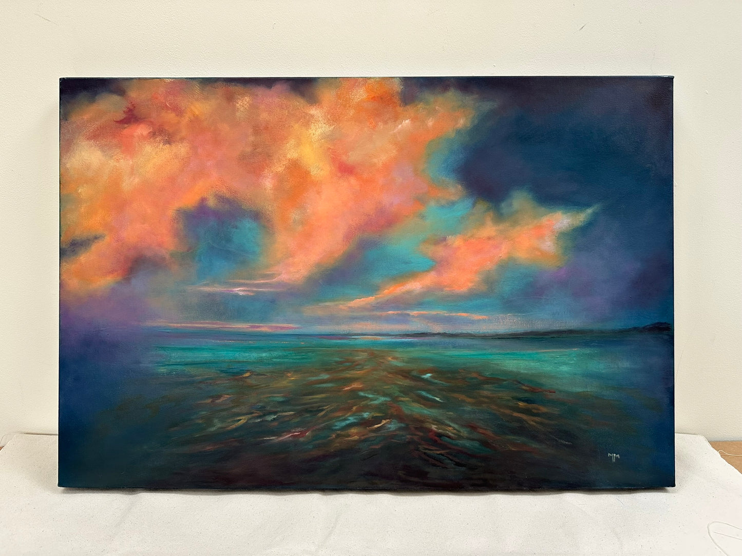 Meg Milne Beauly Firth Sunrise & Sunset - Pair of Large Scottish Coast Paintings
