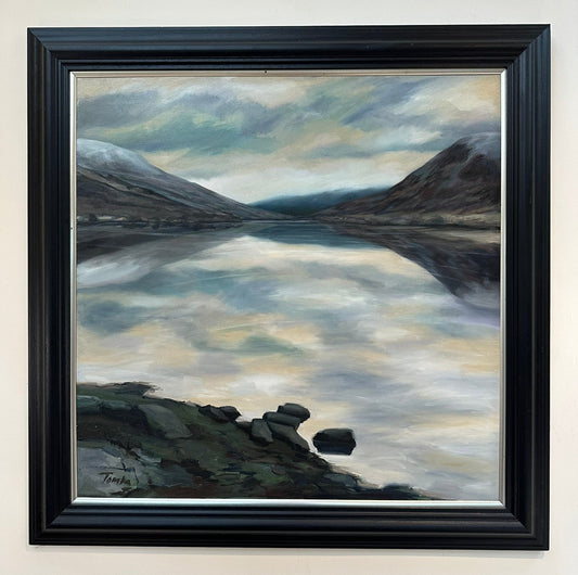 Tom Barron "Looking East Down Loch Voil" Scottish Loch Large Oil 80x80 cm Framed