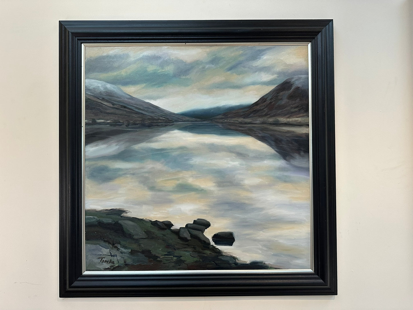 Tom Barron "Looking East Down Loch Voil" Scottish Loch Large Oil 80x80 cm Framed