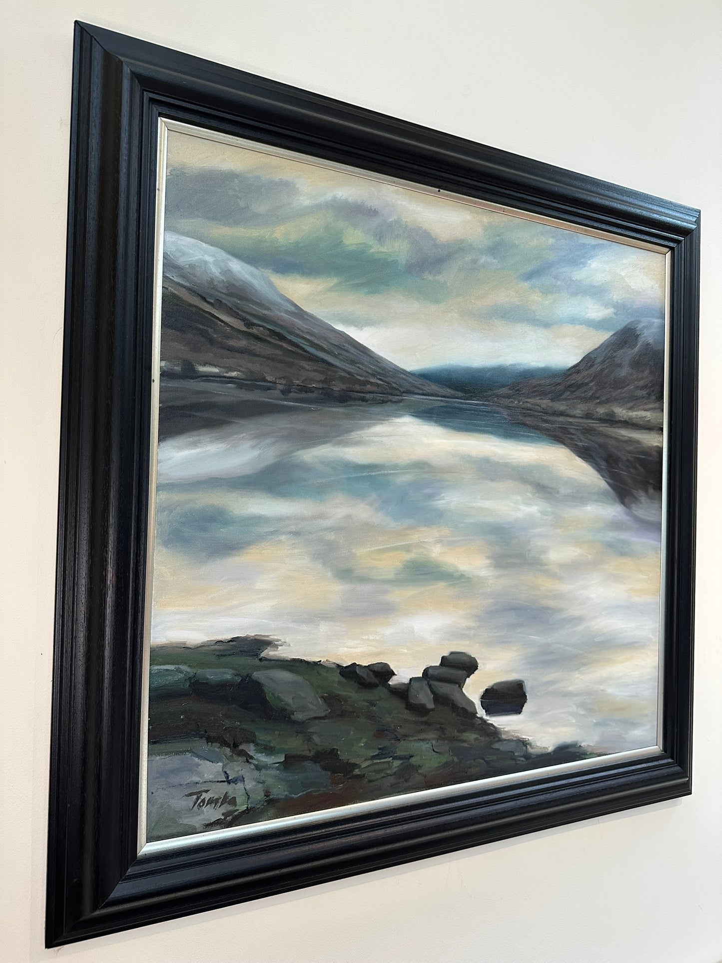 Tom Barron "Looking East Down Loch Voil" Scottish Loch Large Oil 80x80 cm Framed
