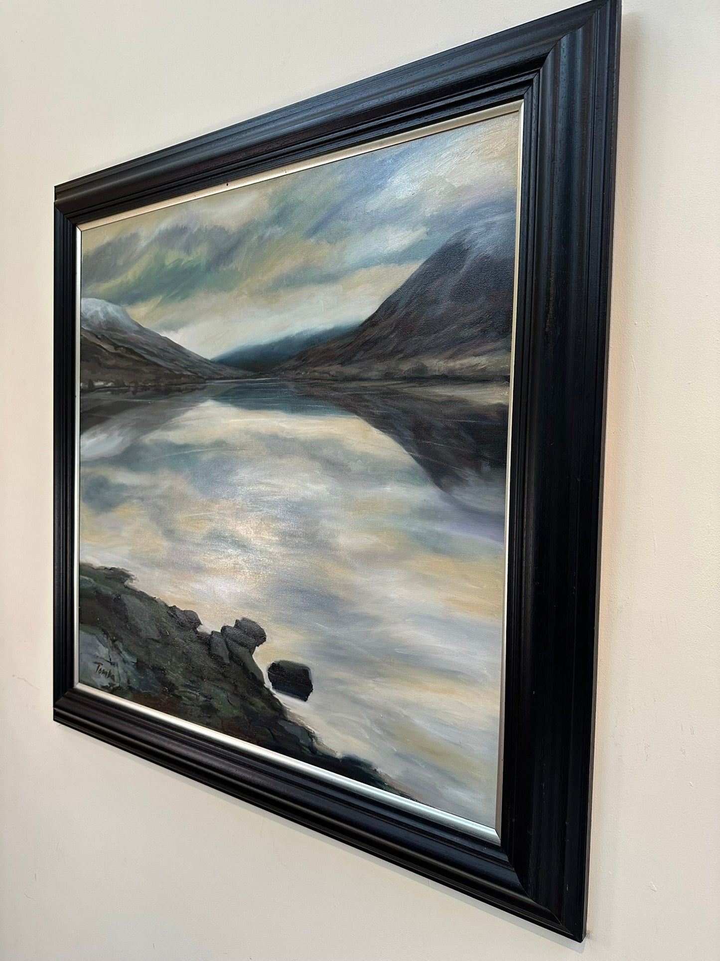 Tom Barron "Looking East Down Loch Voil" Scottish Loch Large Oil 80x80 cm Framed