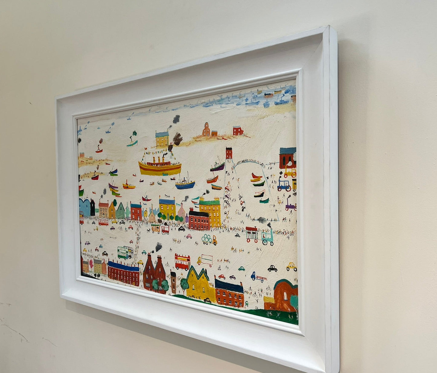 Simeon Stafford - Large Oil Painting - Coastal Town , Northern School 50 x 75cm