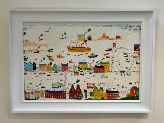 Simeon Stafford - Large Oil Painting - Coastal Town , Northern School 50 x 75cm