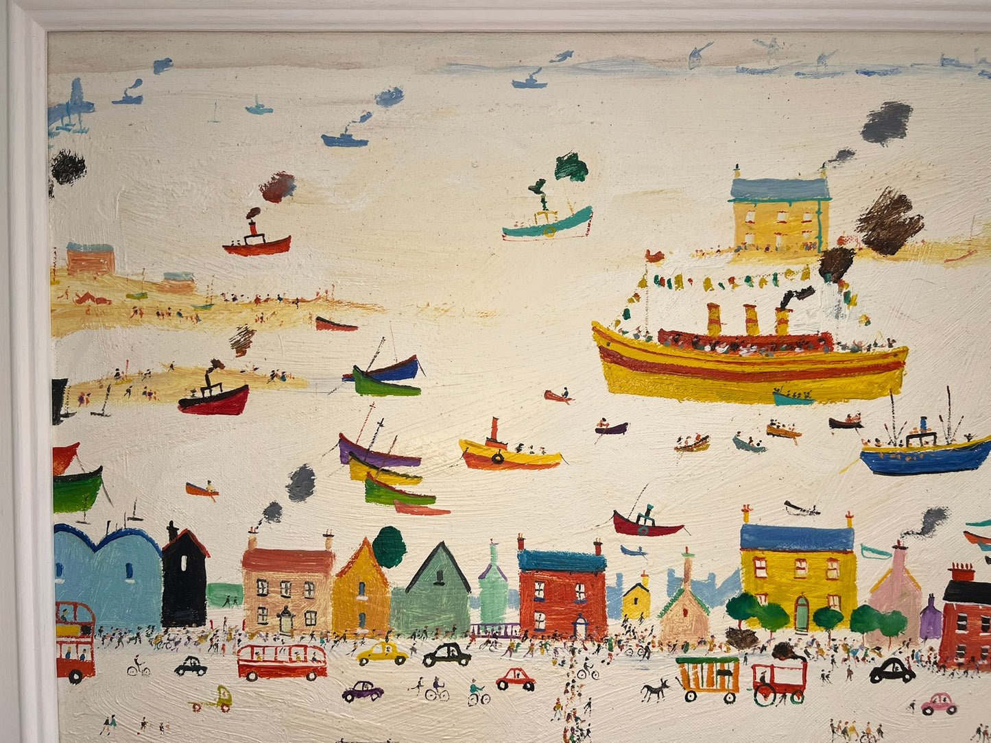 Simeon Stafford - Large Oil Painting - Coastal Town , Northern School 50 x 75cm