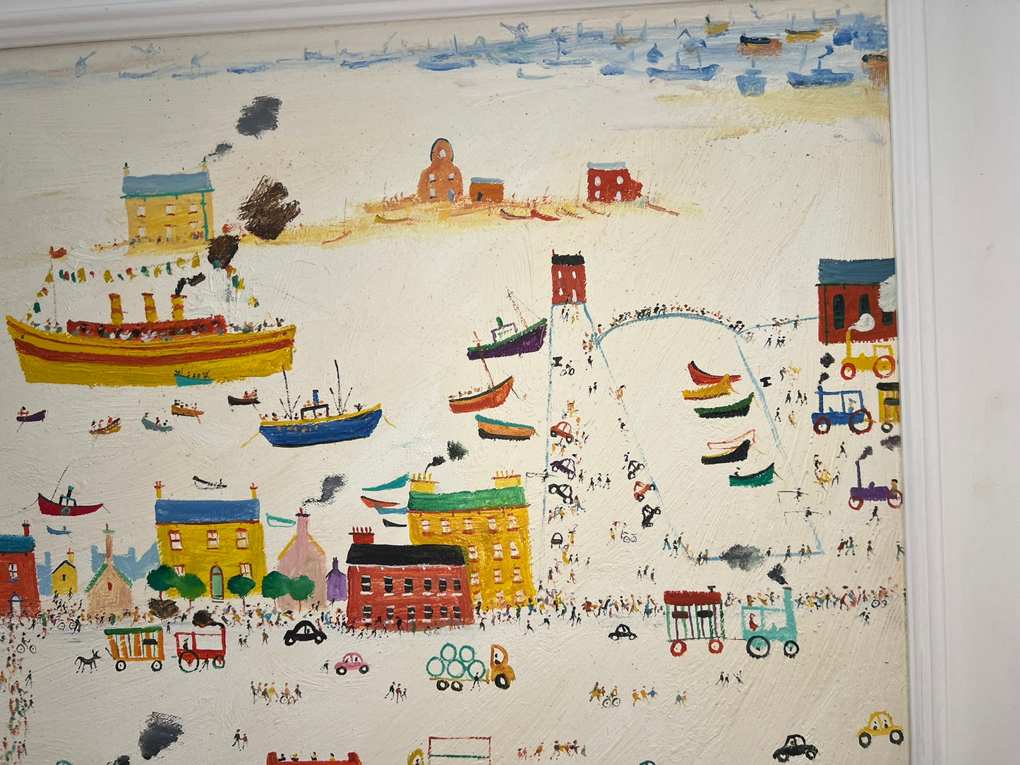 Simeon Stafford - Large Oil Painting - Coastal Town , Northern School 50 x 75cm
