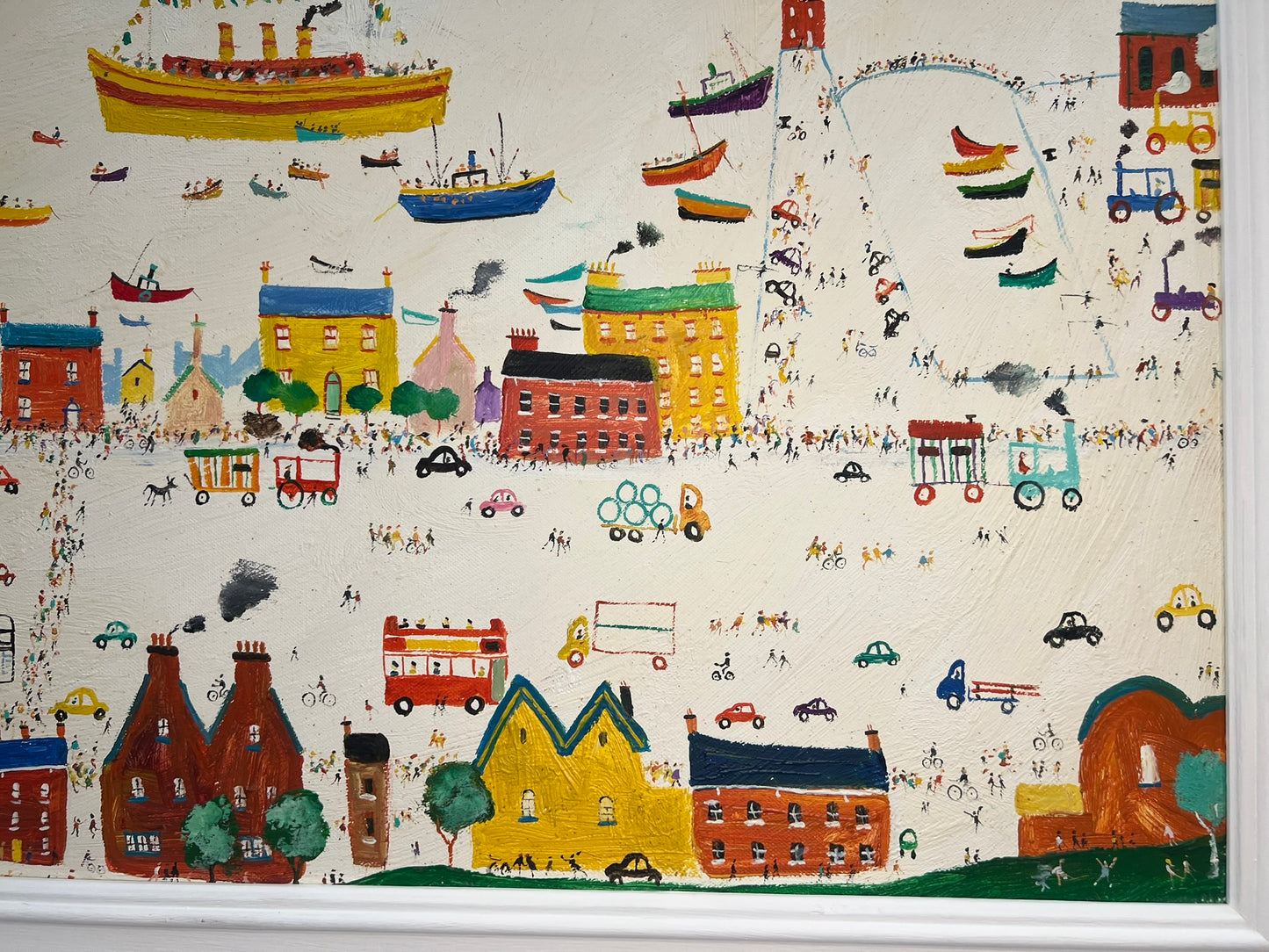 Simeon Stafford - Large Oil Painting - Coastal Town , Northern School 50 x 75cm