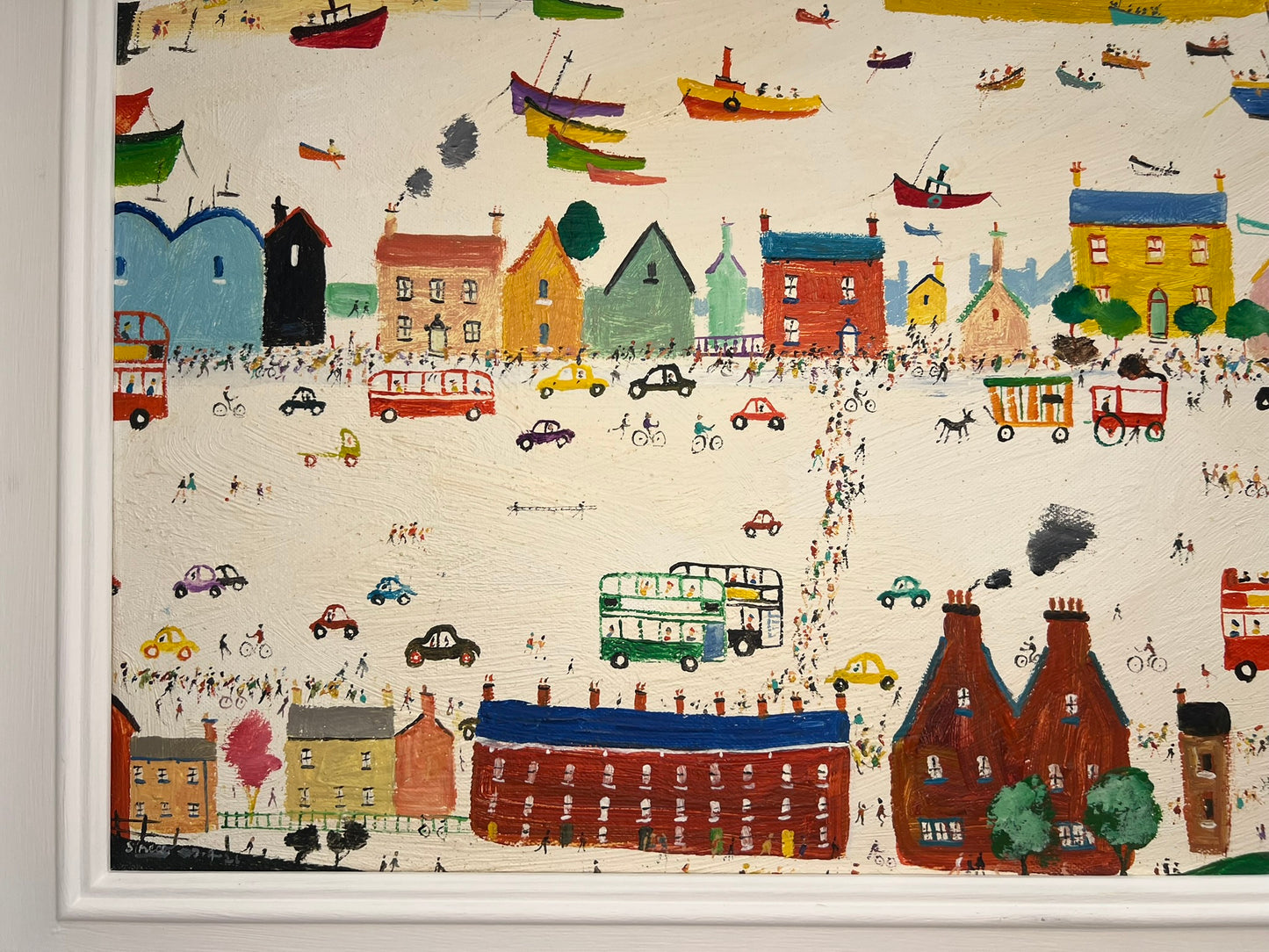 Simeon Stafford - Large Oil Painting - Coastal Town , Northern School 50 x 75cm
