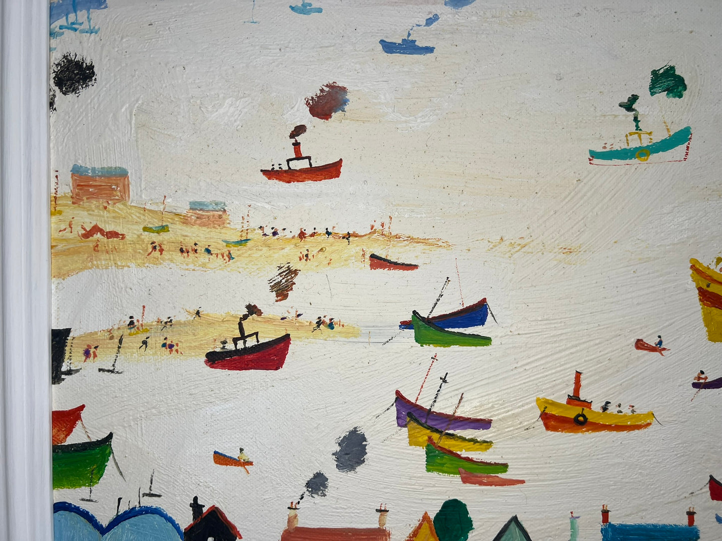 Simeon Stafford - Large Oil Painting - Coastal Town , Northern School 50 x 75cm