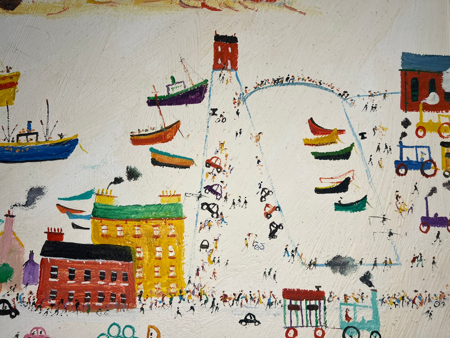 Simeon Stafford - Large Oil Painting - Coastal Town , Northern School 50 x 75cm