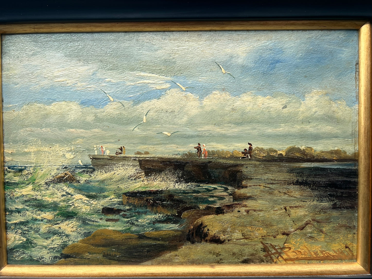 A E Boler (British 1865-1938) Pair 1917 Signed Coastal Oil on Board 31x21cm Each