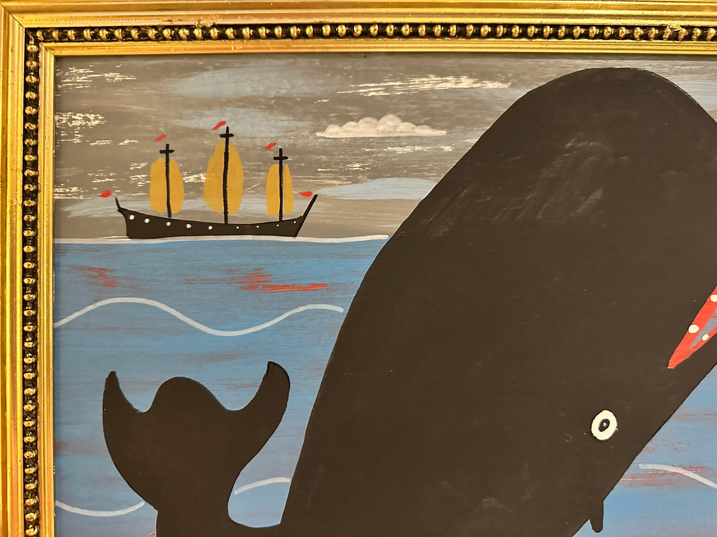 Steve Camps Original Oil Painting "Whale Boat Lighthouse" Naive Cornish Art