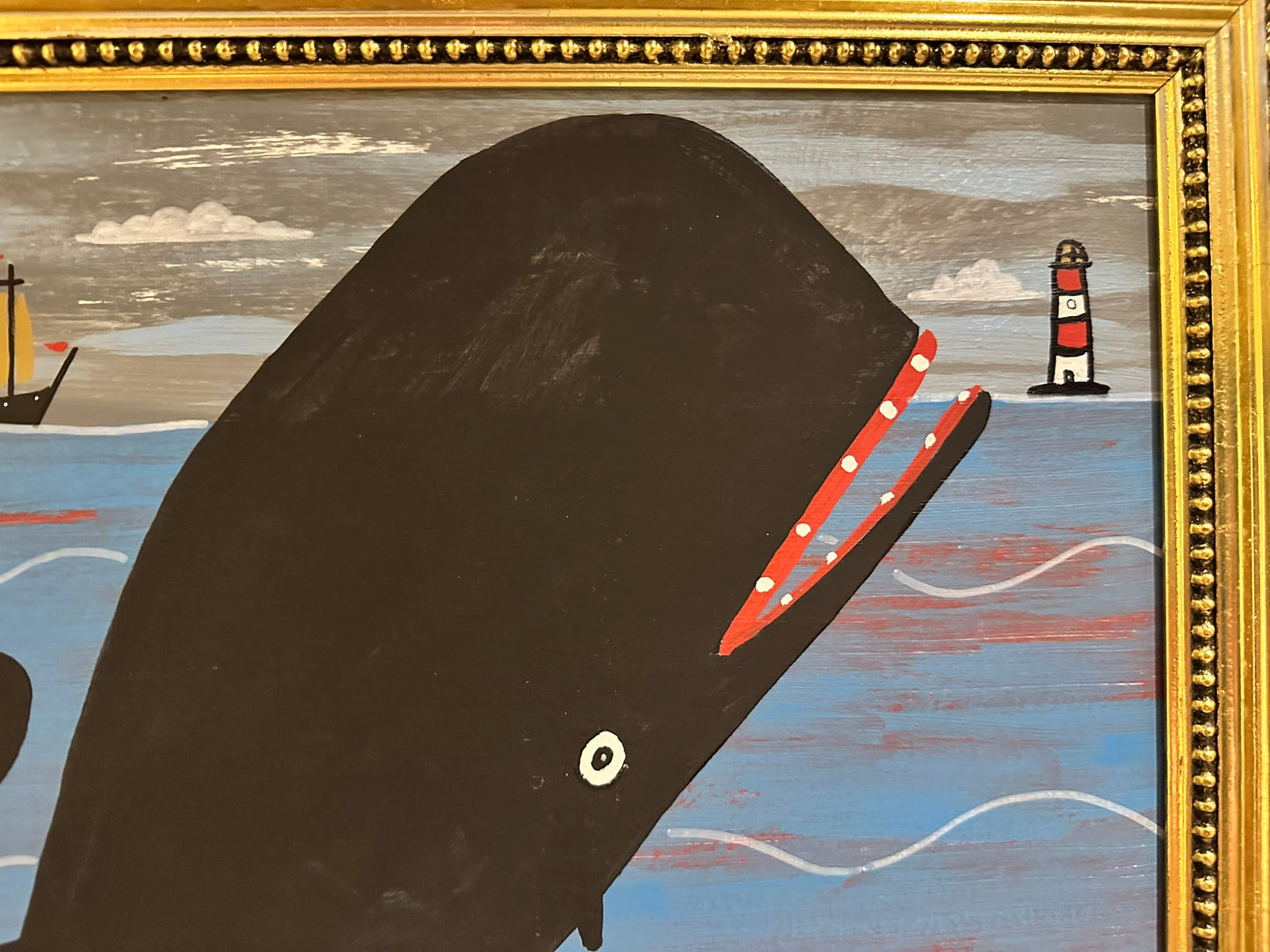Steve Camps Original Oil Painting "Whale Boat Lighthouse" Naive Cornish Art