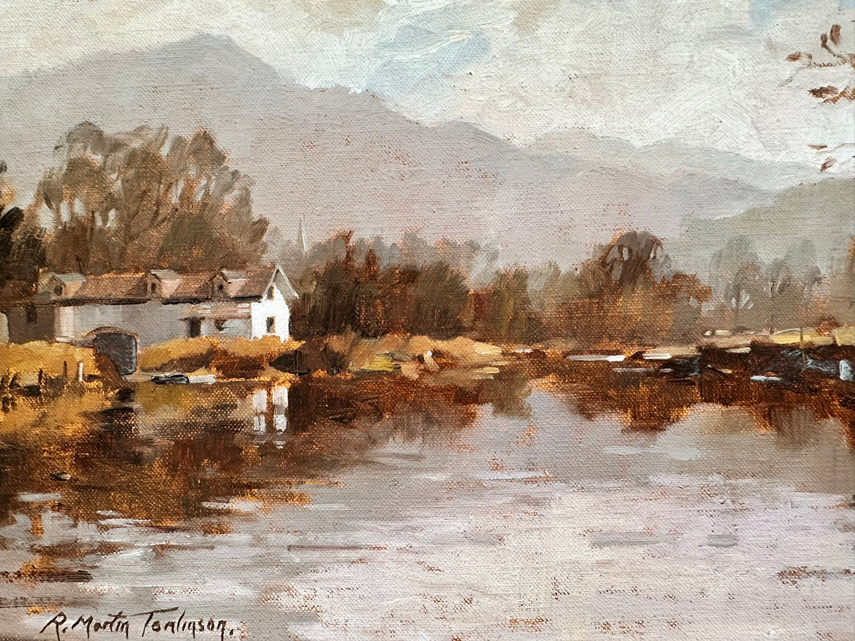 Robert Martin Tomlinson - The Boathouse, Brathay, Estuary - Oil on Canvas