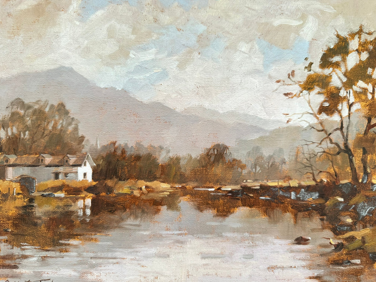 Robert Martin Tomlinson - The Boathouse, Brathay, Estuary - Oil on Canvas
