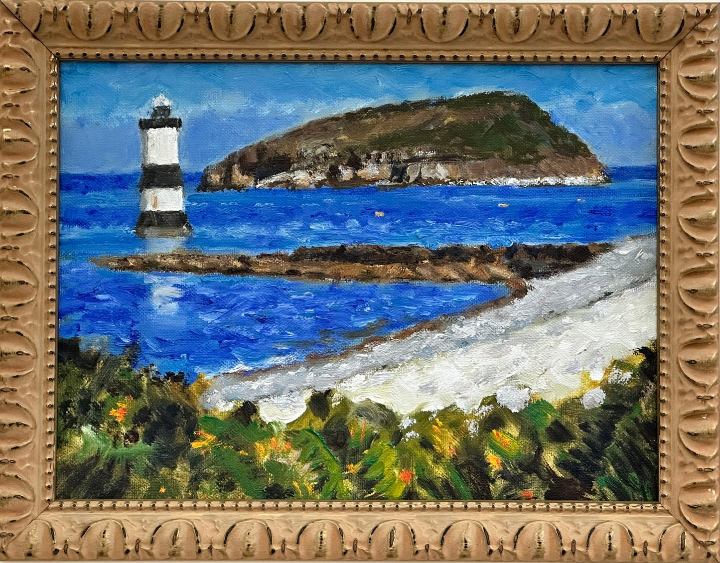 Keith Gardner RCA - Lighthouse & Puffin Island from Penmon - Oil on Board