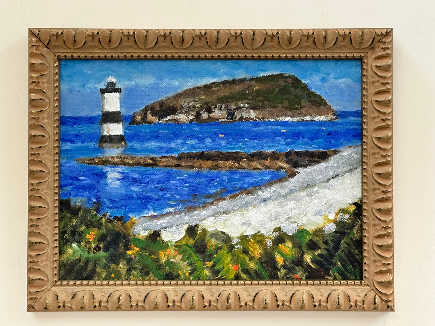 Keith Gardner RCA - Lighthouse & Puffin Island from Penmon - Oil on Board