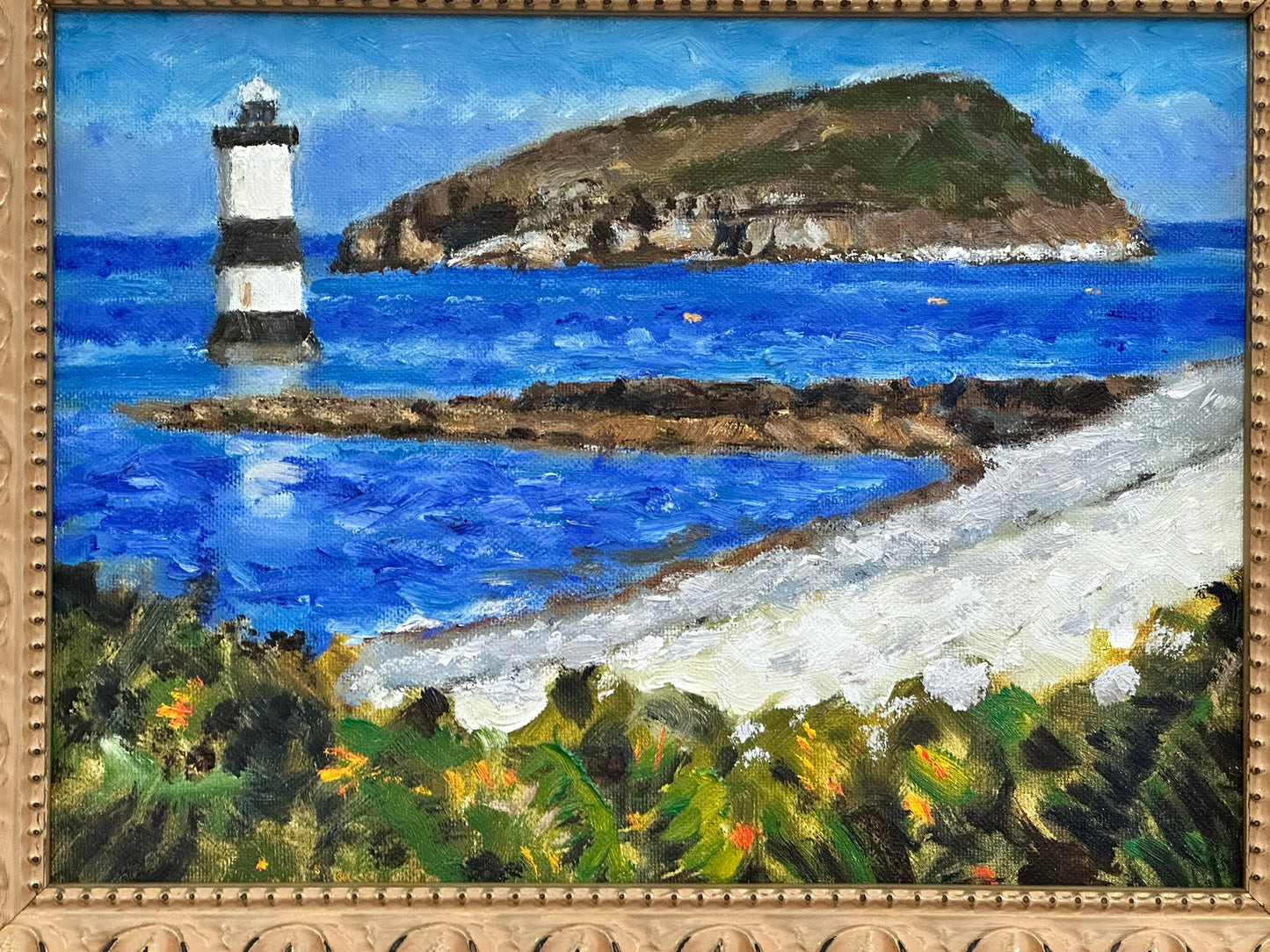 Keith Gardner RCA - Lighthouse & Puffin Island from Penmon - Oil on Board