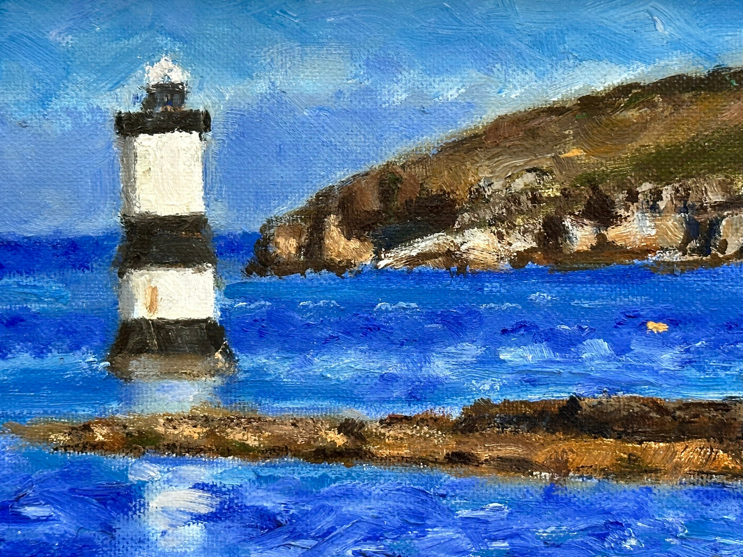 Keith Gardner RCA - Lighthouse & Puffin Island from Penmon - Oil on Board
