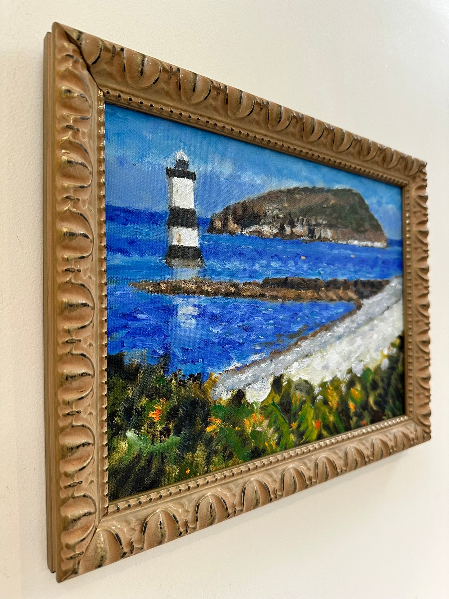 Keith Gardner RCA - Lighthouse & Puffin Island from Penmon - Oil on Board