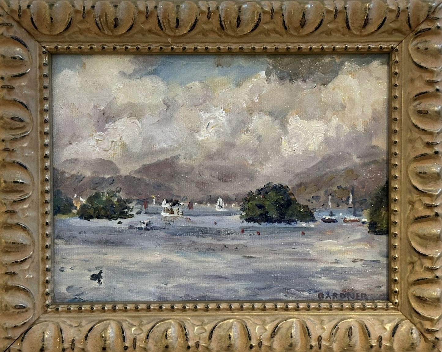 Keith Gardner RCA - Cloudy Lake Windermere from Bowness - Small Oil Painting