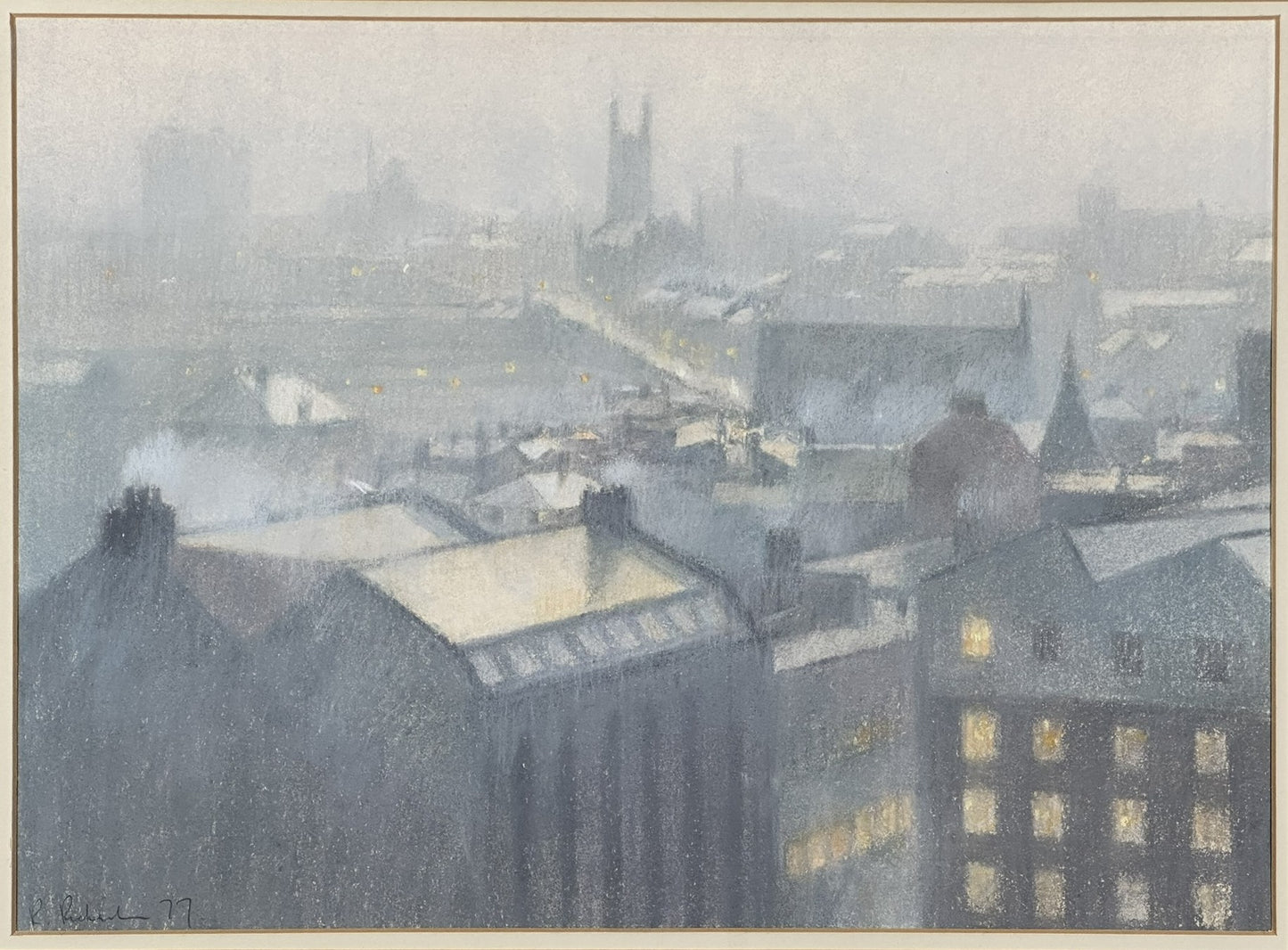 Bob Richardson - Hazy Morning Manchester 1977 Original Pastel