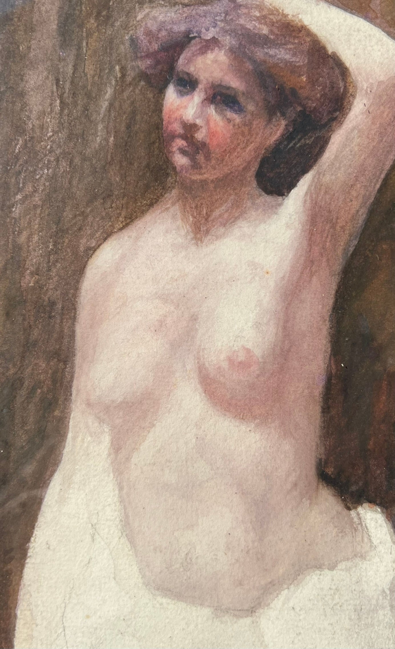 Karl Engel Austrian Watercolour Nude Study Signed c1900s Partially Finished
