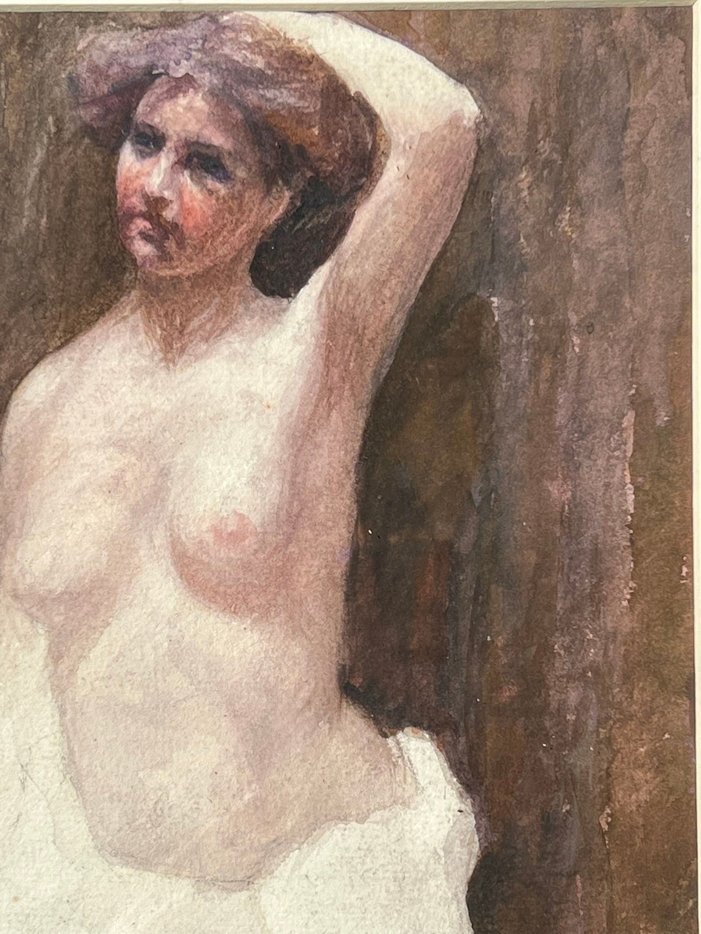 Karl Engel Austrian Watercolour Nude Study Signed c1900s Partially Finished
