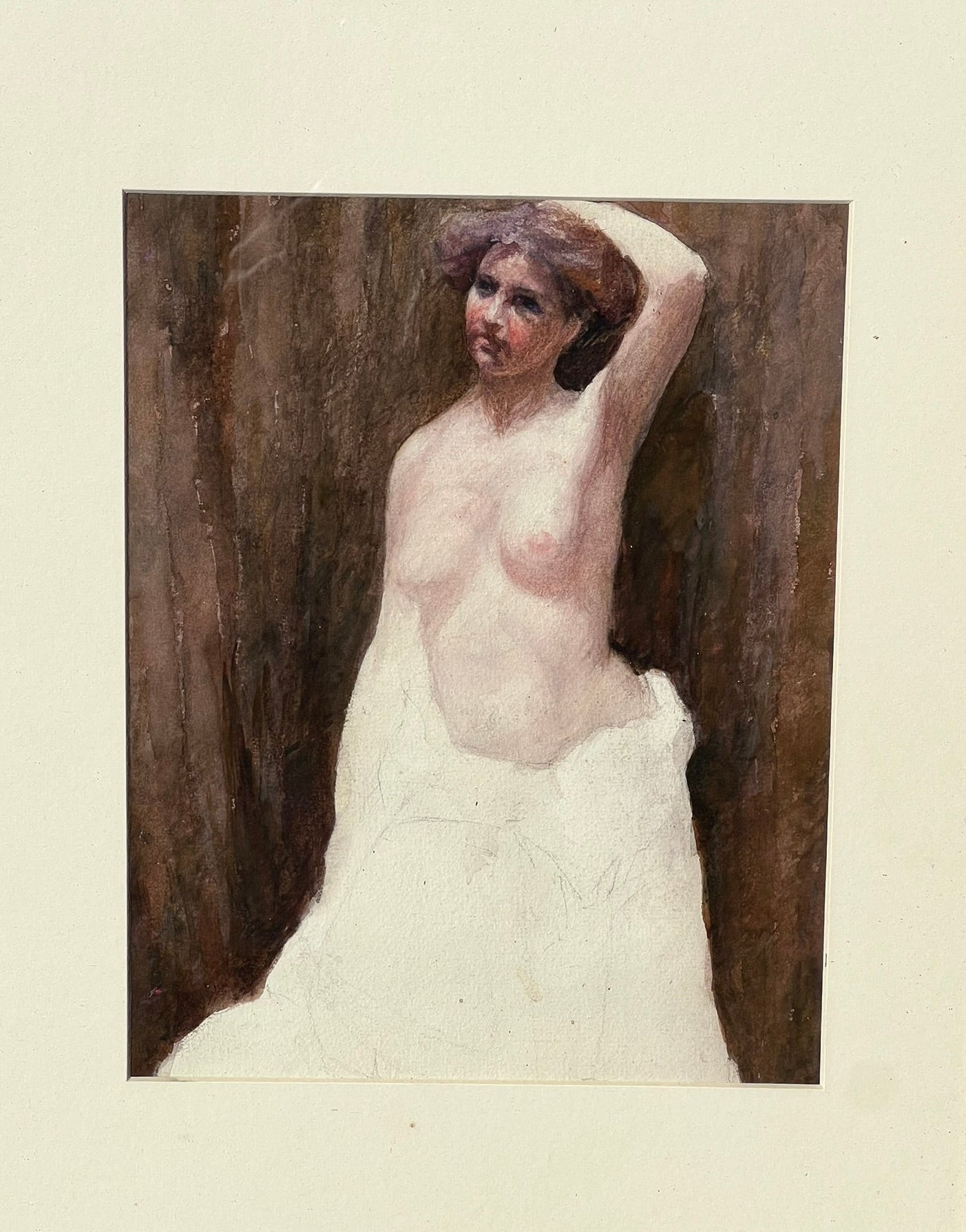 Karl Engel Austrian Watercolour Nude Study Signed c1900s Partially Finished