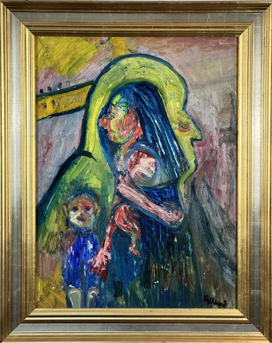 James Lawrence Isherwood (1917-1989) - Mother Lily with Children - Original Oil on Board