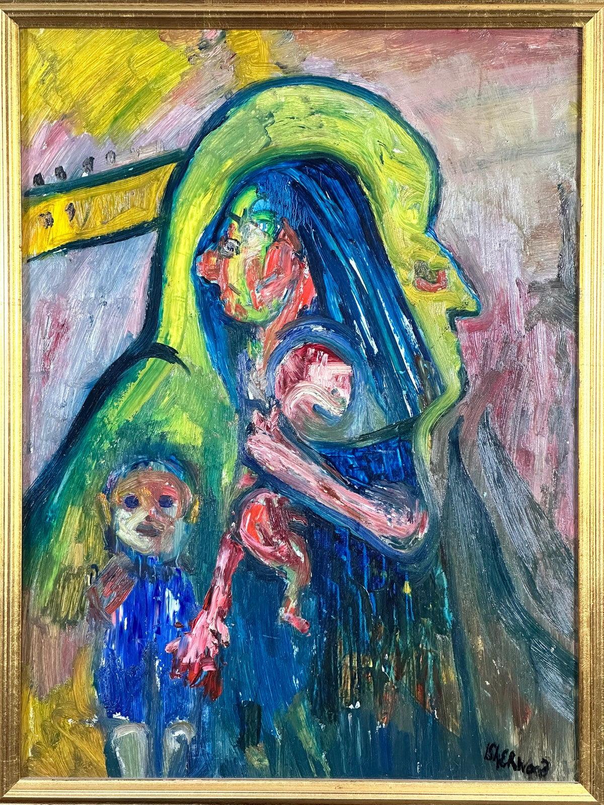 James Lawrence Isherwood (1917-1989) - Mother Lily with Children - Original Oil on Board