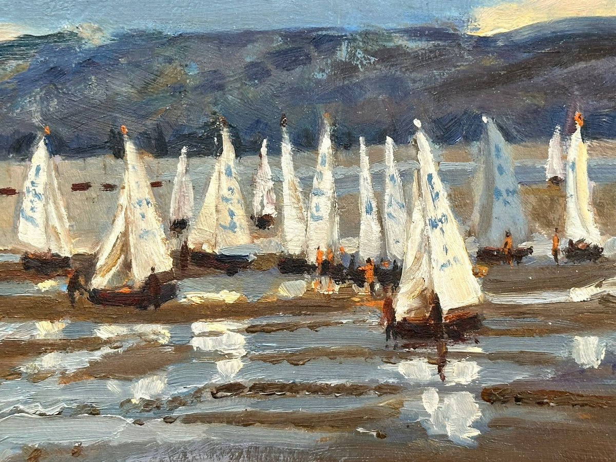 Keith Gardner RCA (1933-2025) - White Sails, River Dee / Men in Red with White Sails