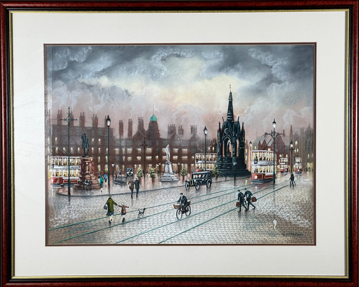 Bernard McMullen (1952-2015) - Albert Square, Manchester, with Trams
