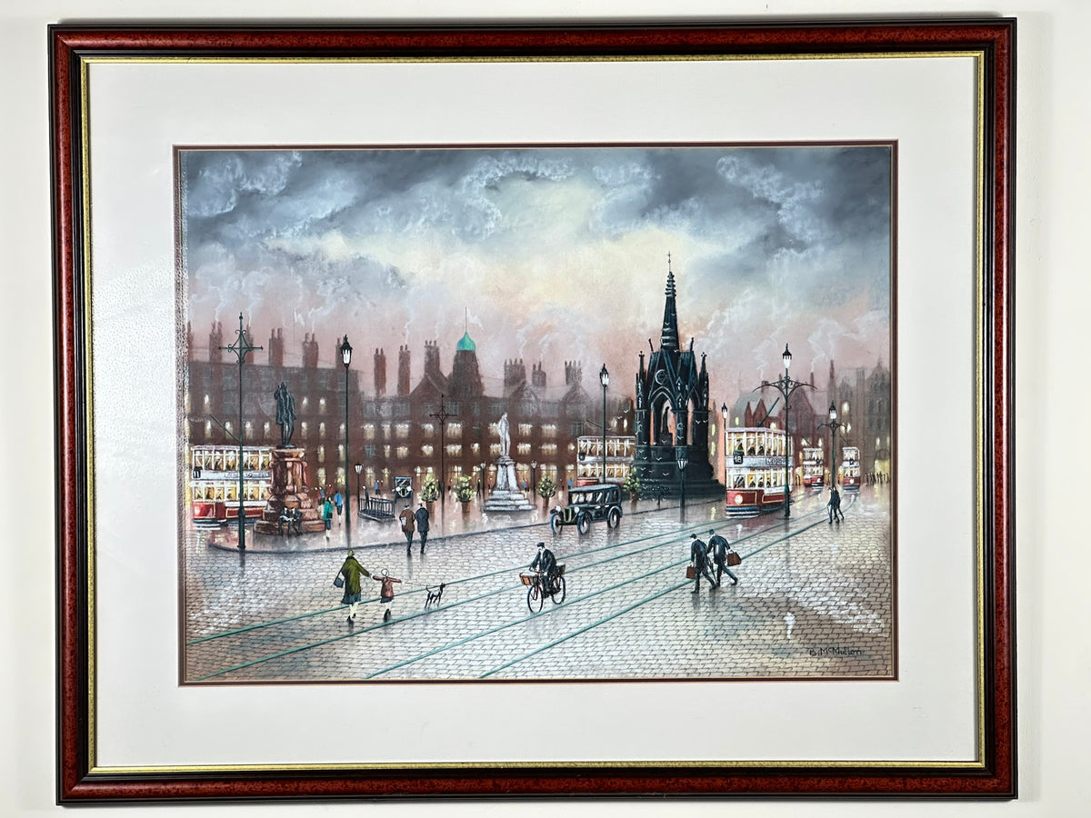 Bernard McMullen (1952-2015) - Albert Square, Manchester, with Trams