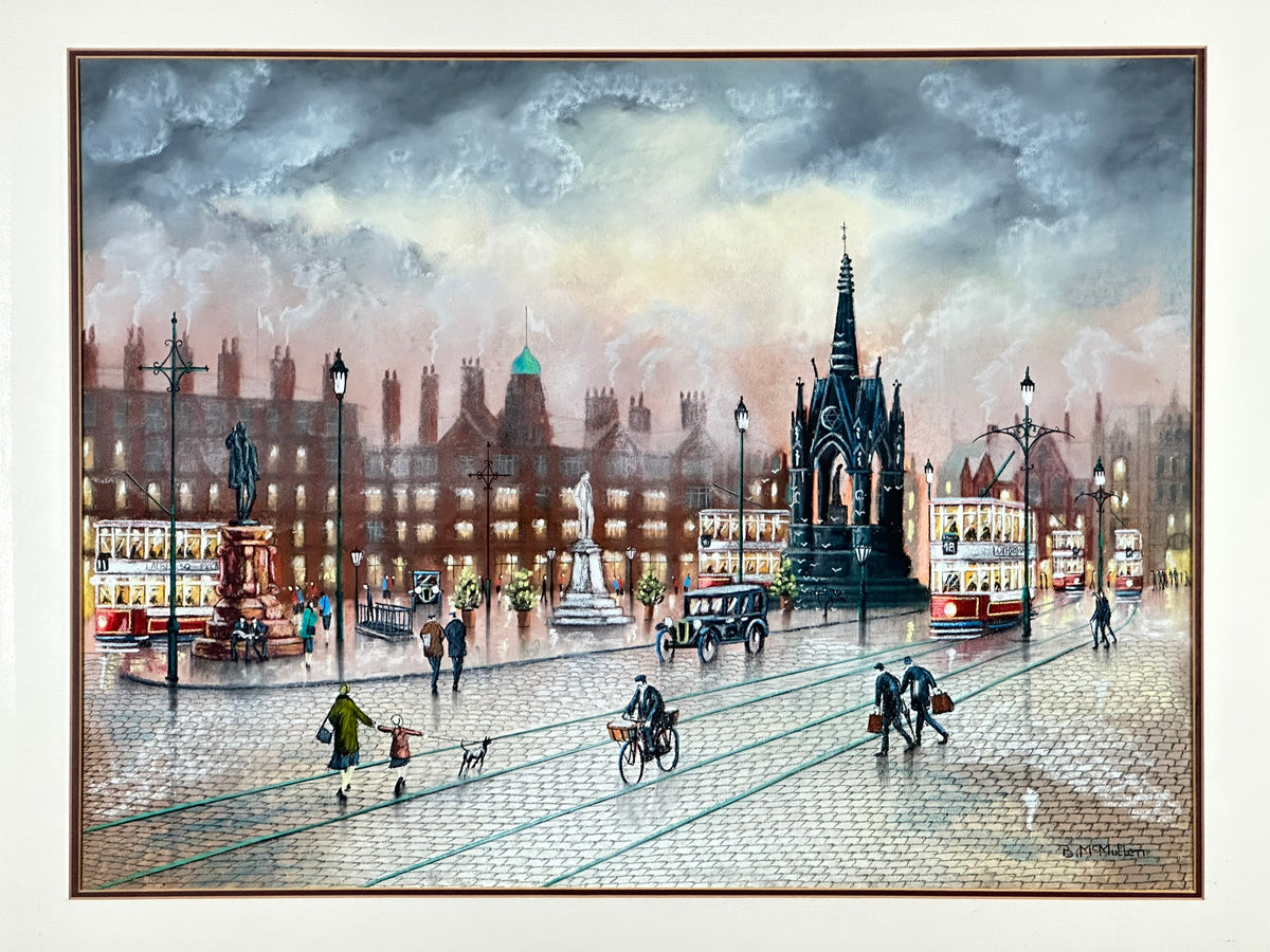 Bernard McMullen (1952-2015) - Albert Square, Manchester, with Trams