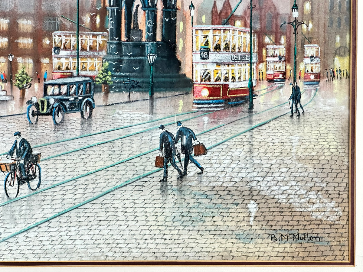 Bernard McMullen (1952-2015) - Albert Square, Manchester, with Trams