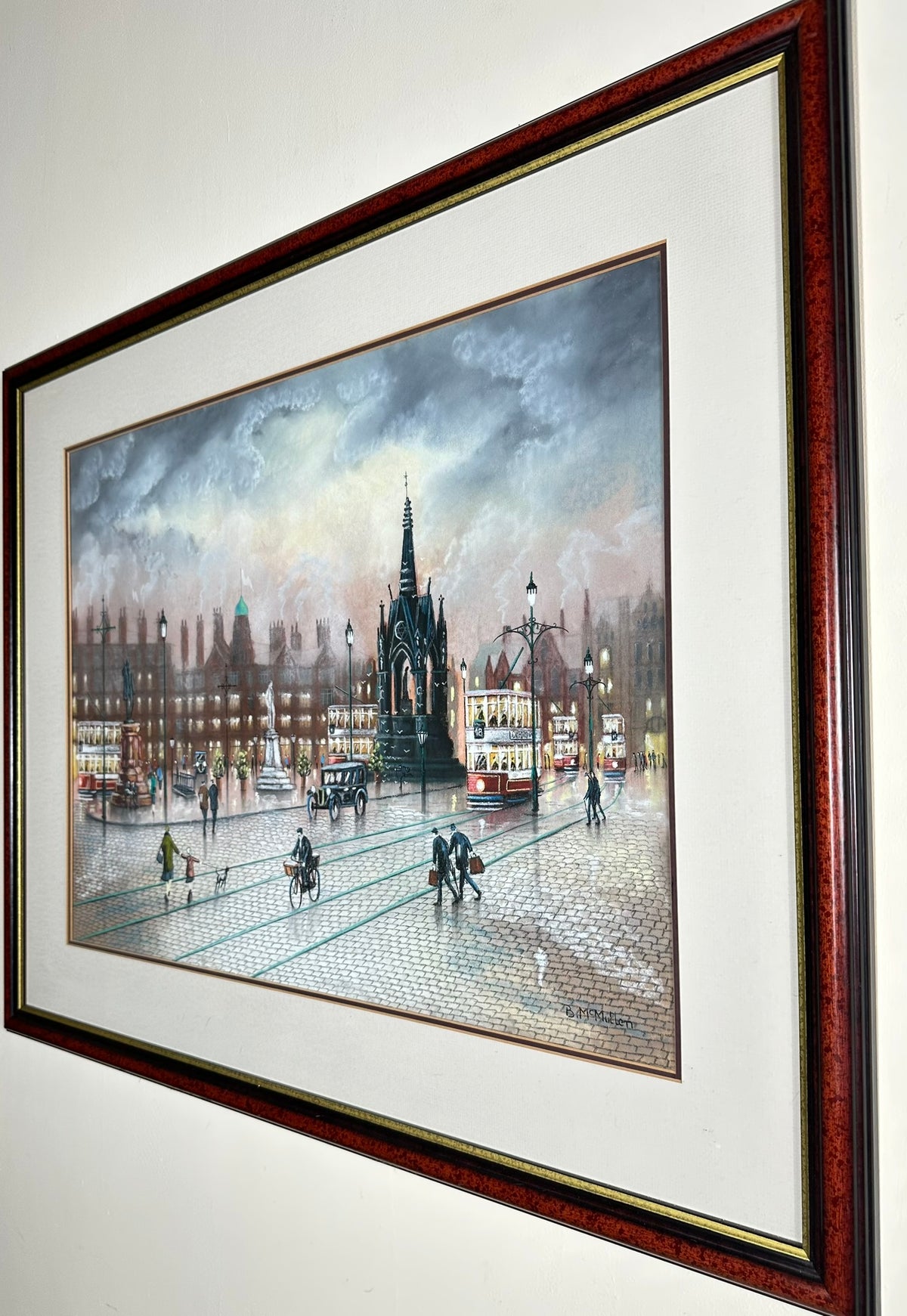 Bernard McMullen (1952-2015) - Albert Square, Manchester, with Trams