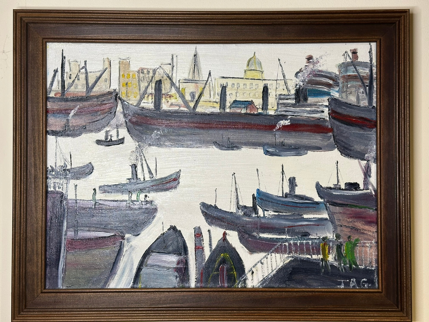 John Goodlad - Industrial Dock Scene Framed Oil on Canvas 40x30cm Lowry Art