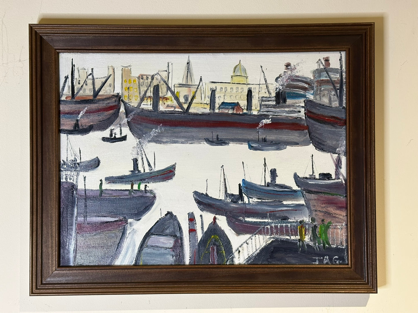 John Goodlad - Industrial Dock Scene Framed Oil on Canvas 40x30cm Lowry Art