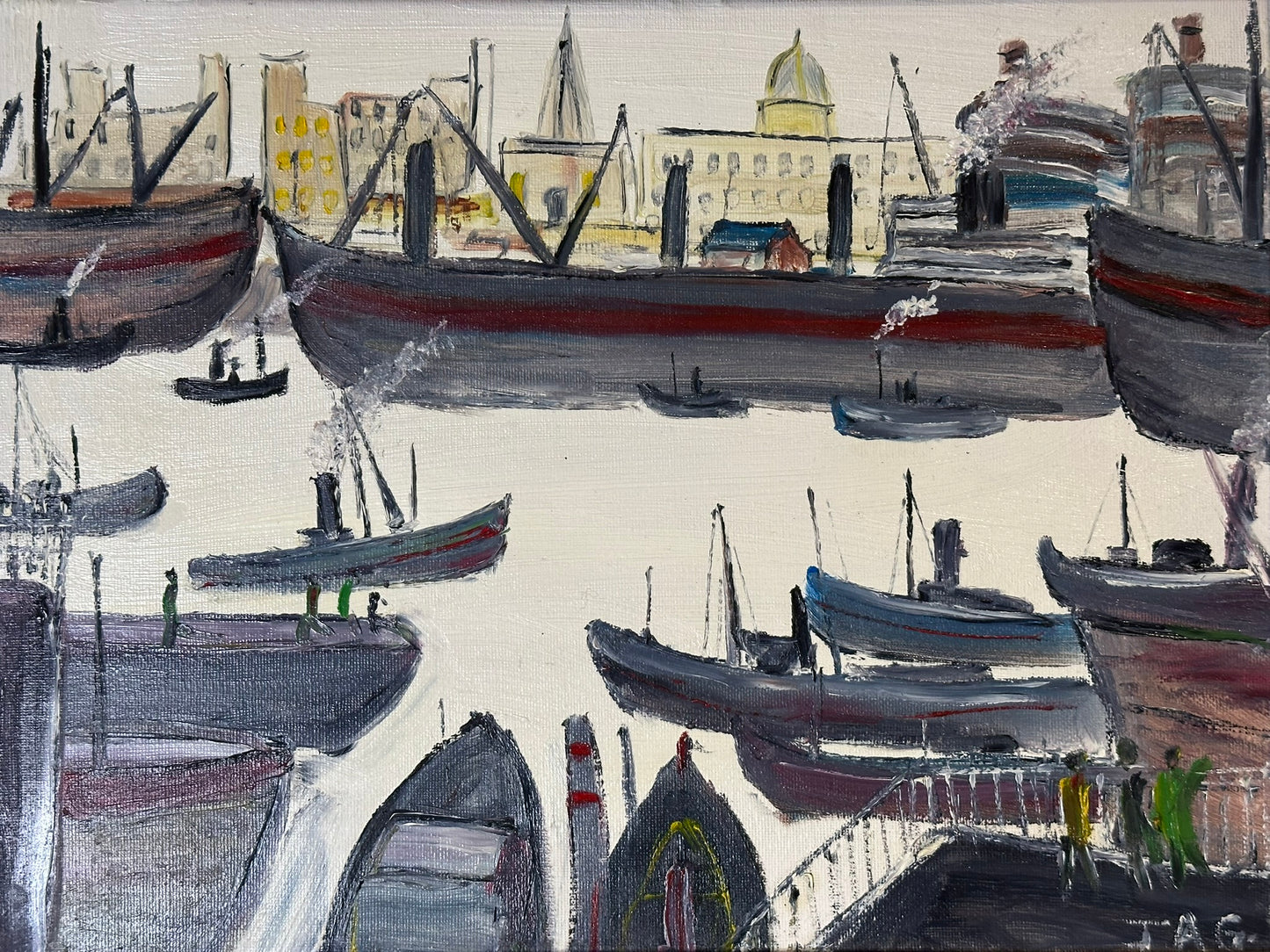 John Goodlad - Industrial Dock Scene Framed Oil on Canvas 40x30cm Lowry Art