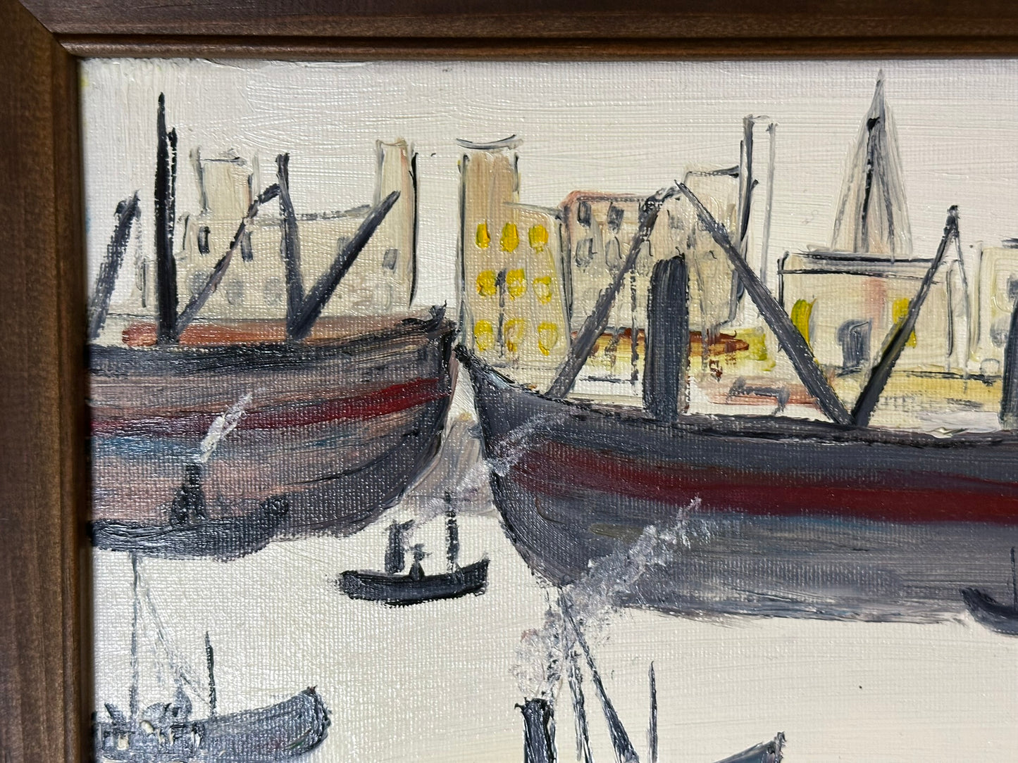John Goodlad - Industrial Dock Scene Framed Oil on Canvas 40x30cm Lowry Art