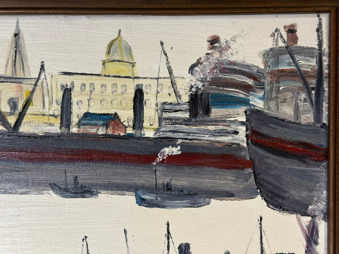 John Goodlad - Industrial Dock Scene Framed Oil on Canvas 40x30cm Lowry Art