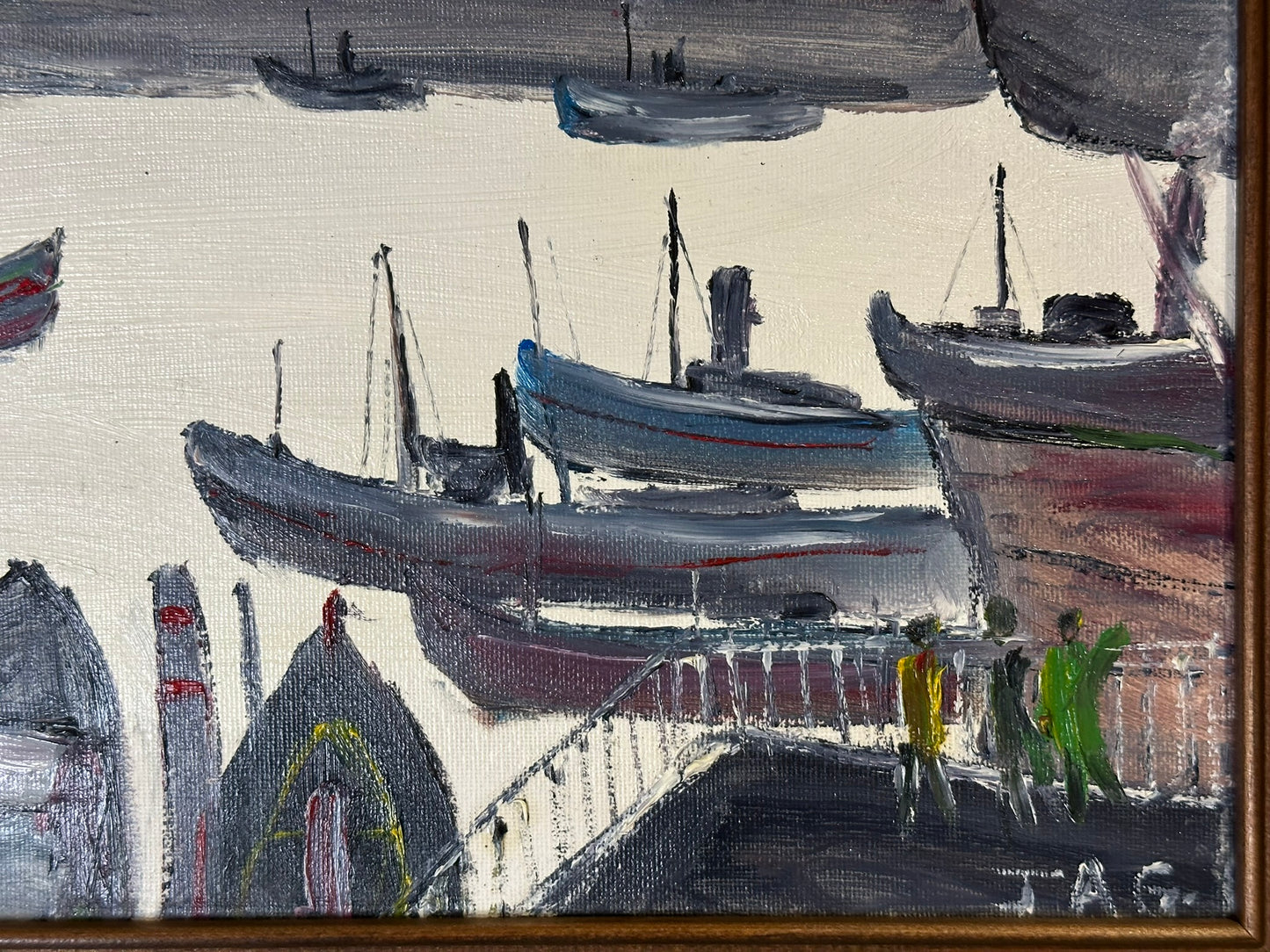John Goodlad - Industrial Dock Scene Framed Oil on Canvas 40x30cm Lowry Art