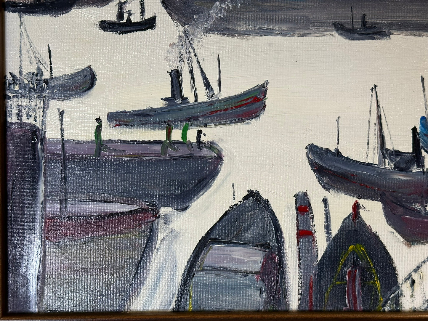 John Goodlad - Industrial Dock Scene Framed Oil on Canvas 40x30cm Lowry Art
