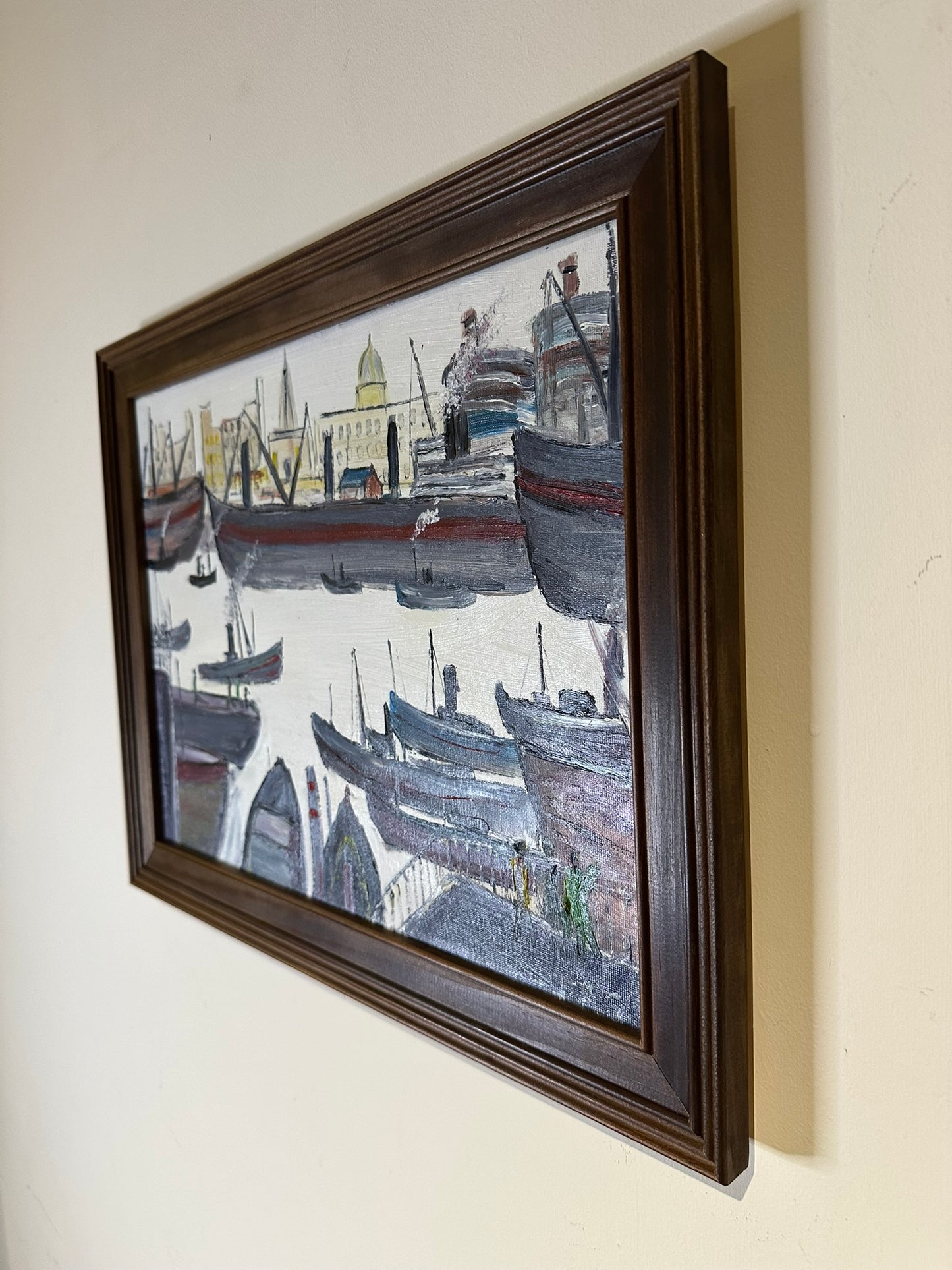 John Goodlad - Industrial Dock Scene Framed Oil on Canvas 40x30cm Lowry Art