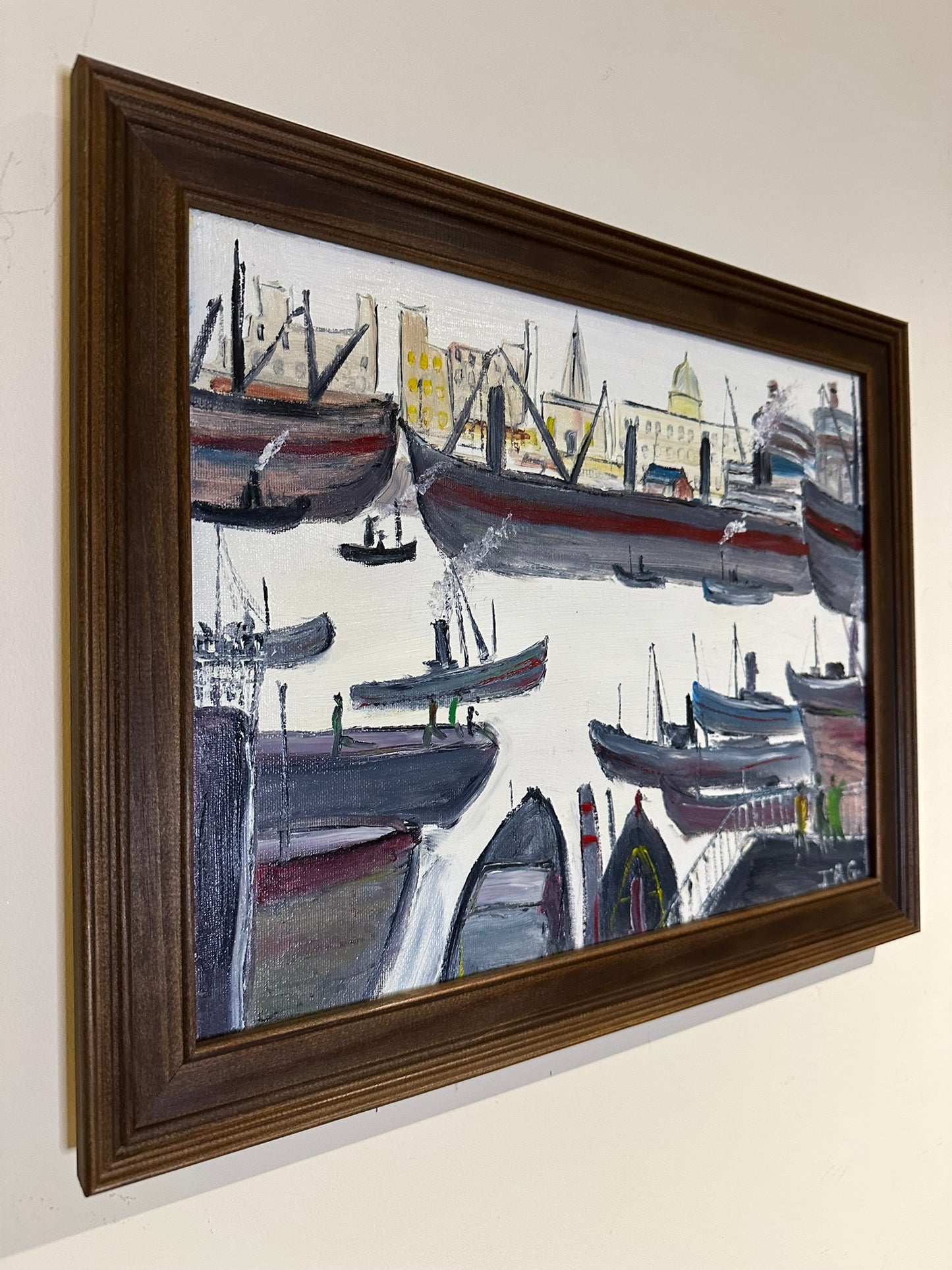 John Goodlad - Industrial Dock Scene Framed Oil on Canvas 40x30cm Lowry Art
