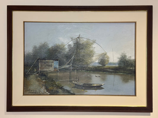 Somsak Chowtadapong Oil on Canvas - Thailand National Artist 60x39cm River Scene