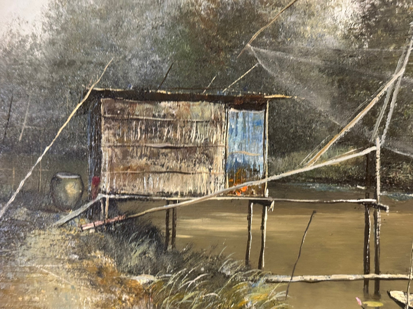 Somsak Chowtadapong Oil on Canvas - Thailand National Artist 60x39cm River Scene