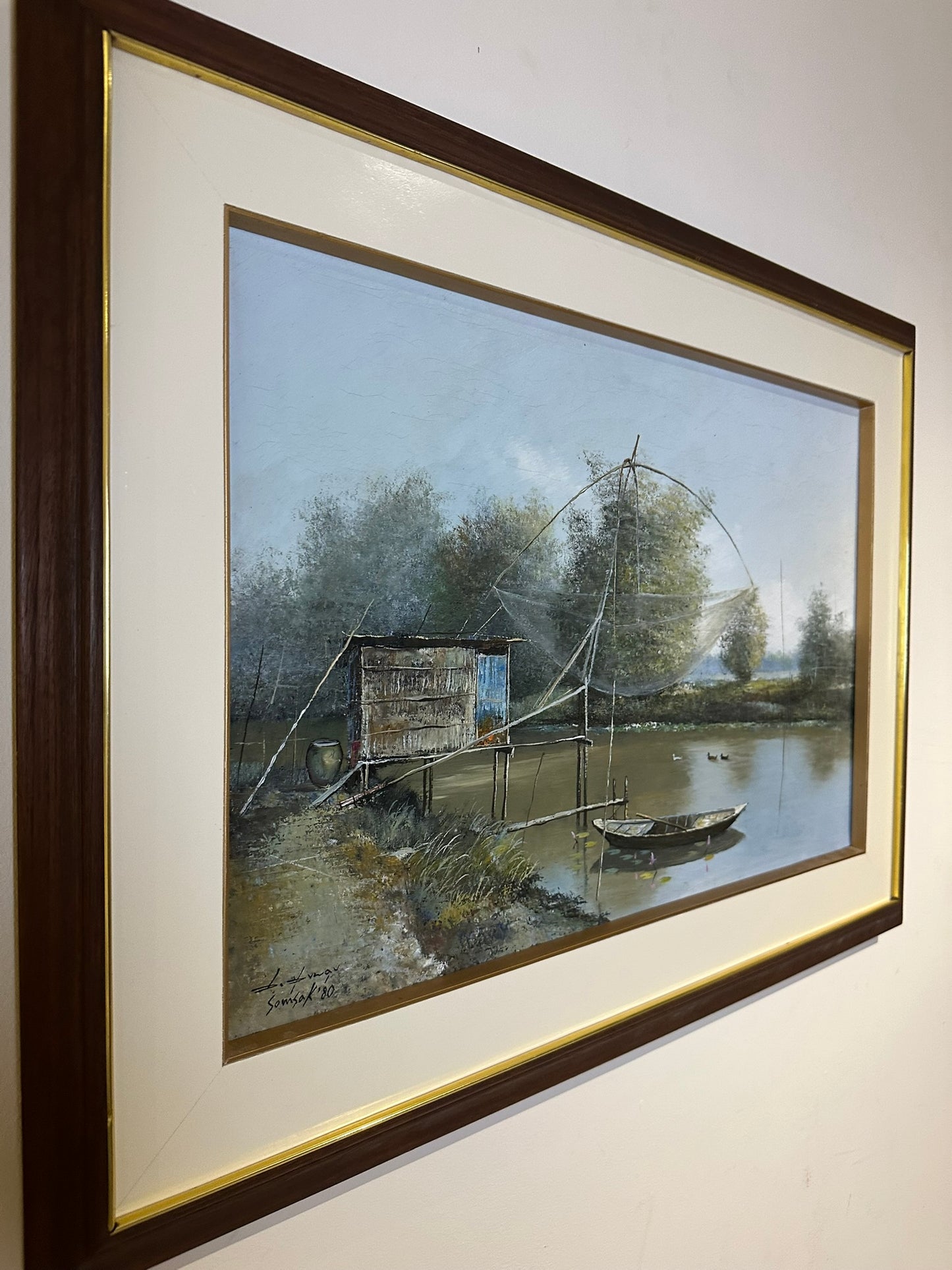 Somsak Chowtadapong Oil on Canvas - Thailand National Artist 60x39cm River Scene